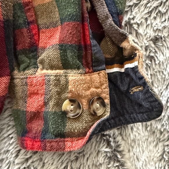 Denim & Flower Plaid Button-Down Shirt in Tan, Navy & Red - Picture 7 of 7